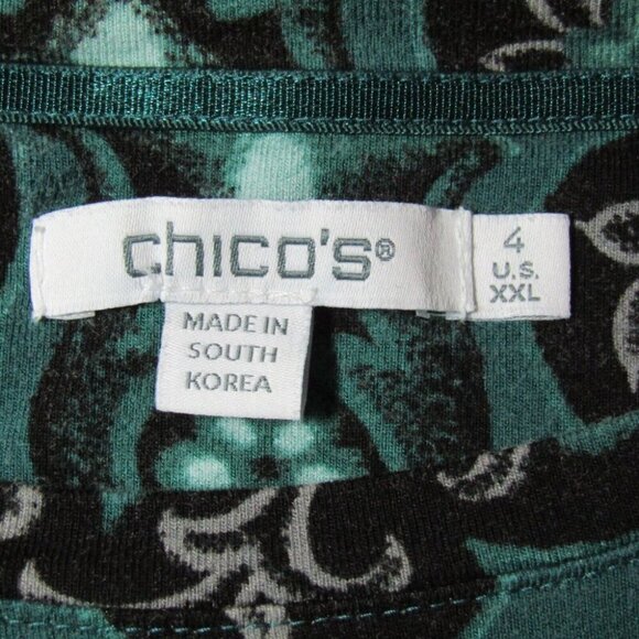 Chicos Green Black Pink Floral Tunic Top Womens Size XXL 4 Long Sleeve Rayon - Picture 5 of 7